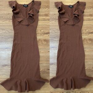 Hera Collection Brown Midi Dress with Ruffle Details